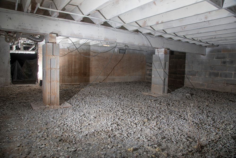basement crawl space sans insulation radon mitigation